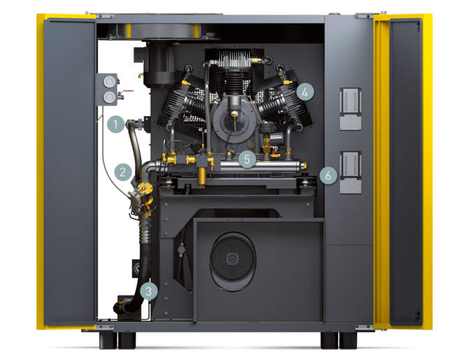 Componentes del paquete Booster compacto serie DN C (parte frontal)